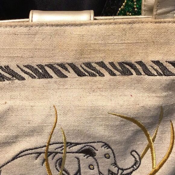 Purse Stitched, elephant embroidery by Marlow, light, staining shown, should cle - Picture 2 of 10